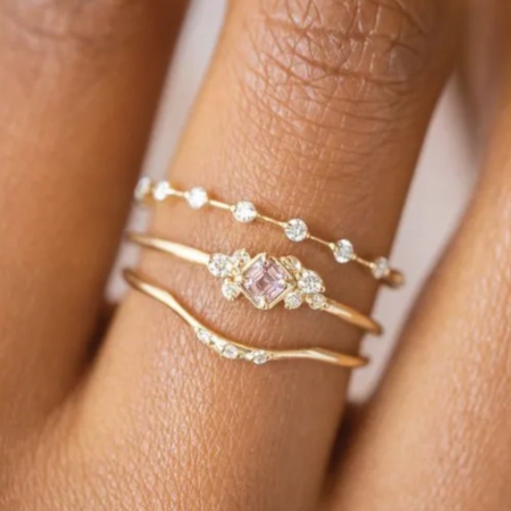 Goldtone CZ Stacked Ring Set